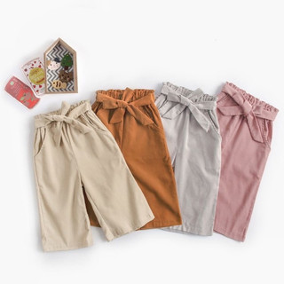 Quần khaki cho bé đai thắt nơ ống lửng Lamm