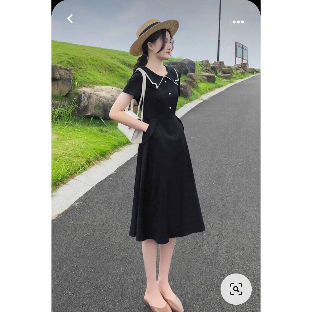 V35 Nga Design Váy cho con bú đen phối viền trắng