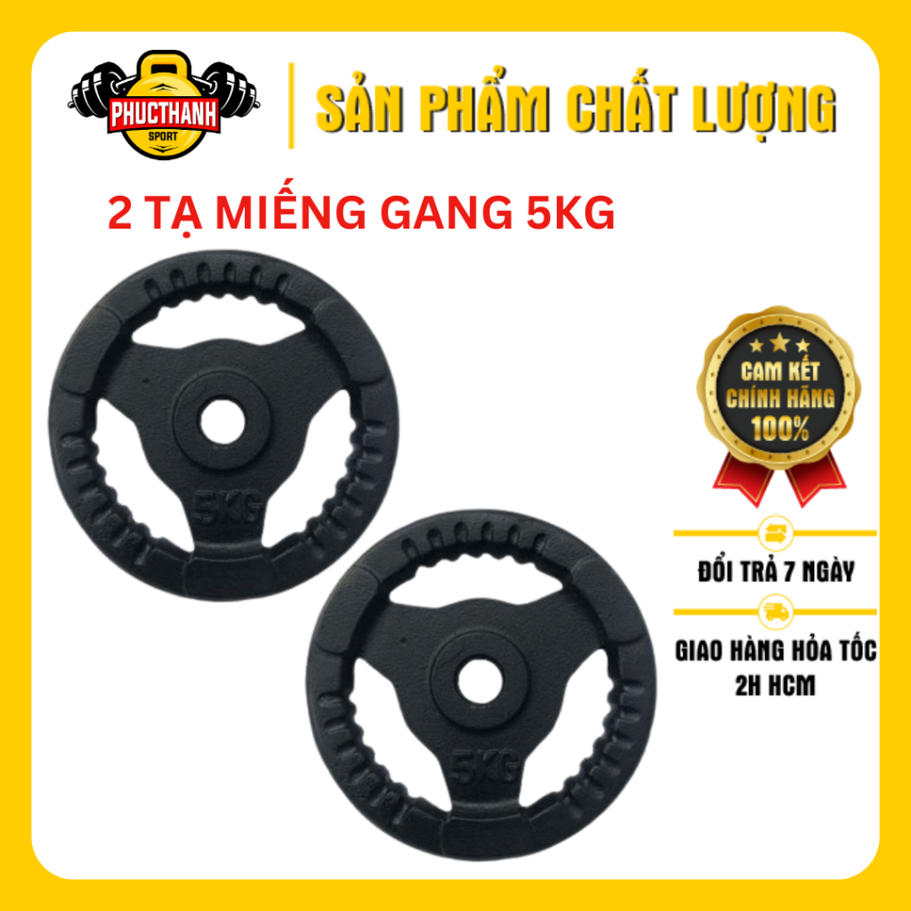 Bộ 2 bánh tạ gang tạ miếng gang 3 lỗ 5kg Reefit