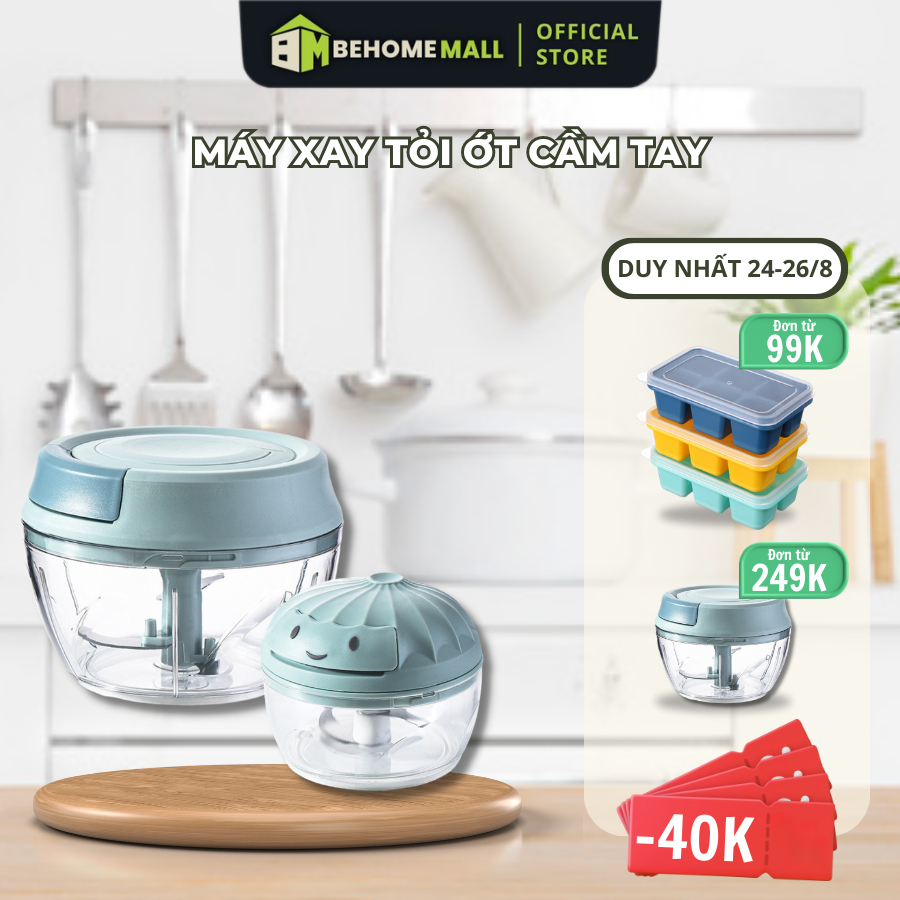 Máy xay tỏi ớt đa năng BEHOMEMALL xay cơ học hai màu ba kích thước xay bén dễ vệ sinh (giao màu ngẫu nhiên)