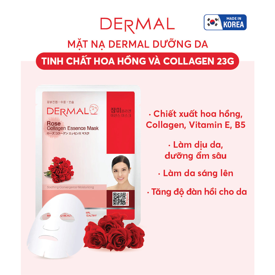 Mặt nạ Dermal dưỡng da tinh chất hoa hồng và collagen 23g