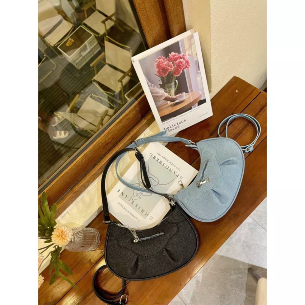 Túi xách nữ pamoli vải bò kẹp nách đeo chéo dáng bầu xinh_ TDC243