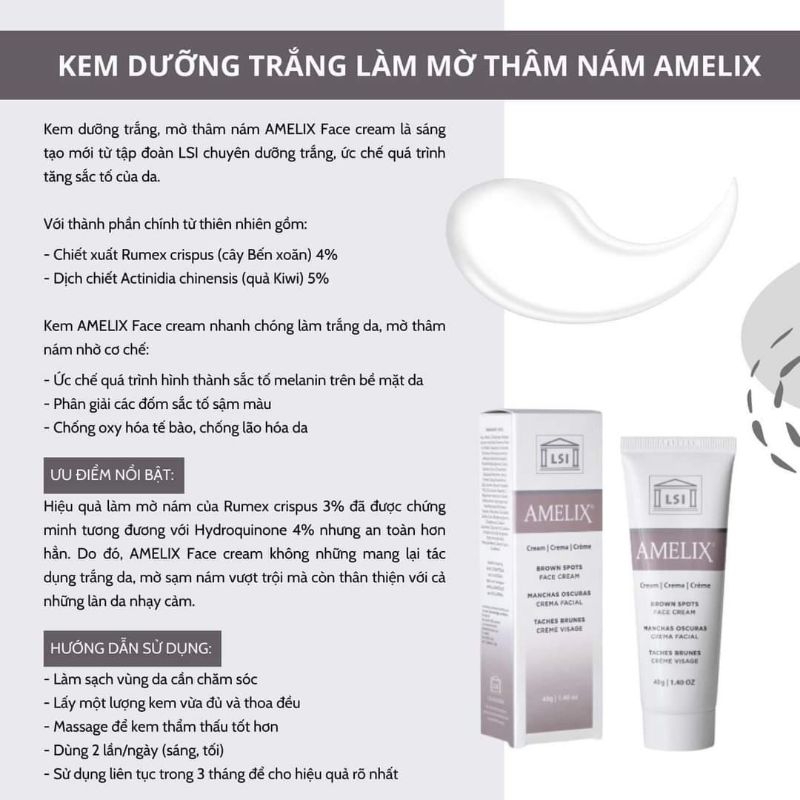 Kem dưỡng trắng AMELIX Face cream mờ thâm nám tàn nhang 40g