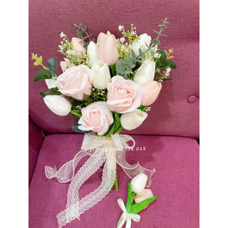 Hoa cầm tay cô dâu Tulip lụa cao cấp vải lụa cao cấp, hoa cưới cô dâu Tulip phụ kiện chụp hình cưới