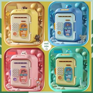Đồ chơi két sắt mini đựng tiền mở khóa bằng vân tay và mật khẩu cho bé có nhạc và hình dễ thương Miababy
