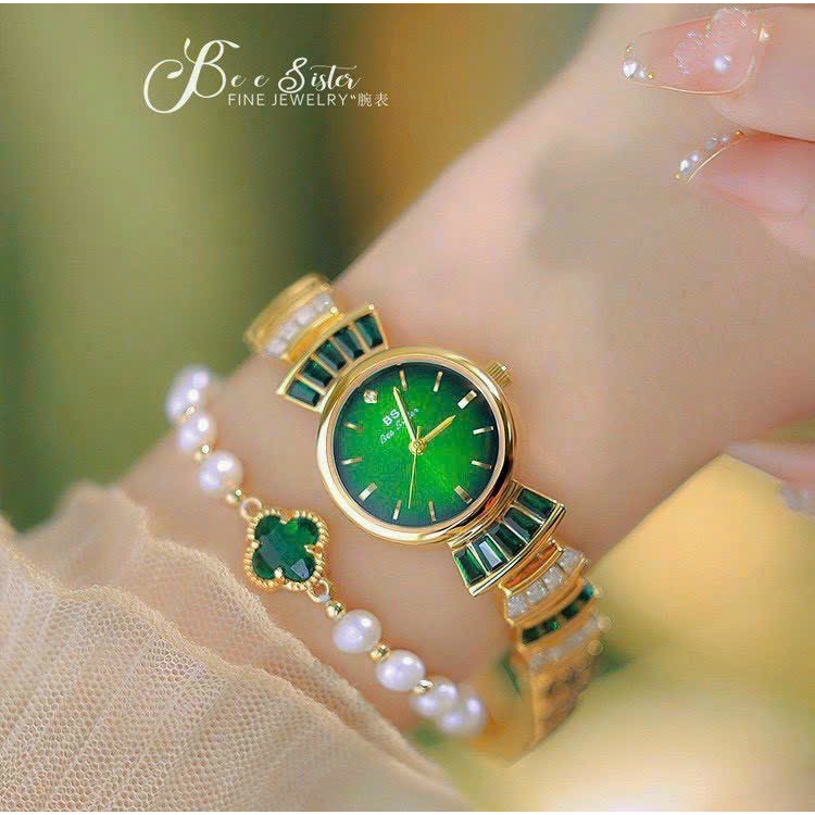 Đồng Hồ Bee siter nữ đính đá rupi xanh tươi trẻ ,sang trọng mỗi ngày cho phái nữ, size : 25mm, , bảo hành 6 thangs