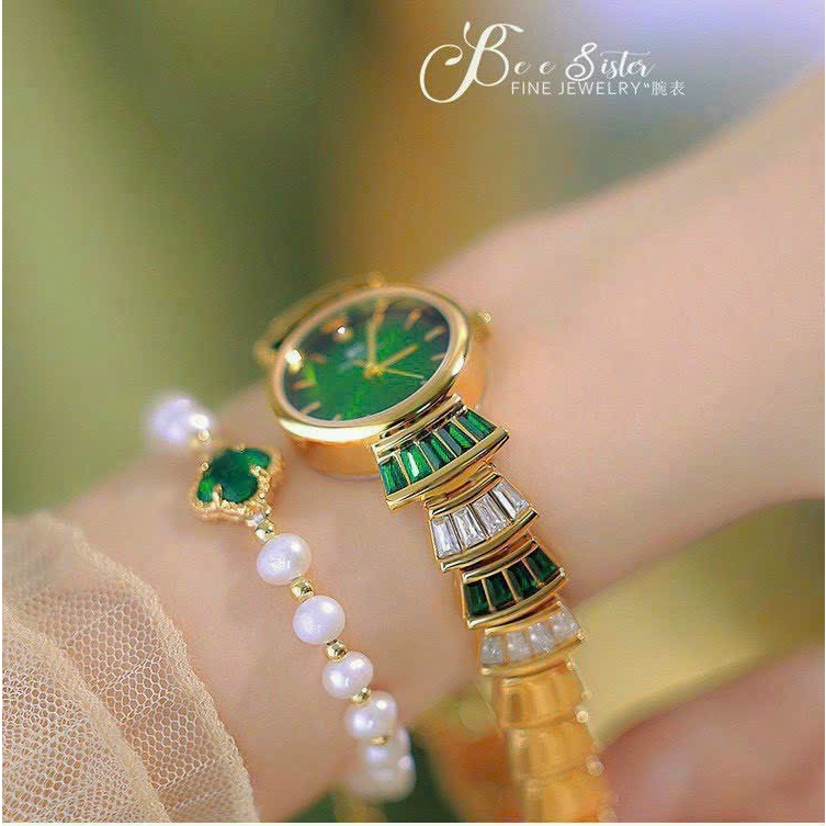 Đồng Hồ Bee siter nữ đính đá rupi xanh tươi trẻ ,sang trọng mỗi ngày cho phái nữ, size : 25mm, , bảo hành 6 thangs