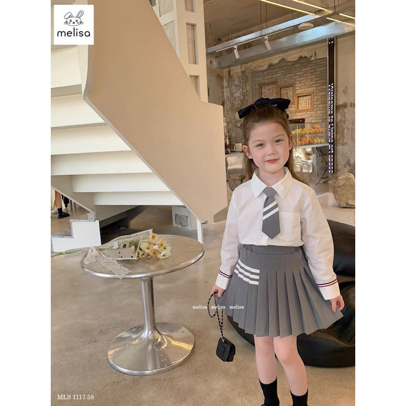 Set Váy Bé Gái Thu Chân Váy Ghi 3 Sọc MLS