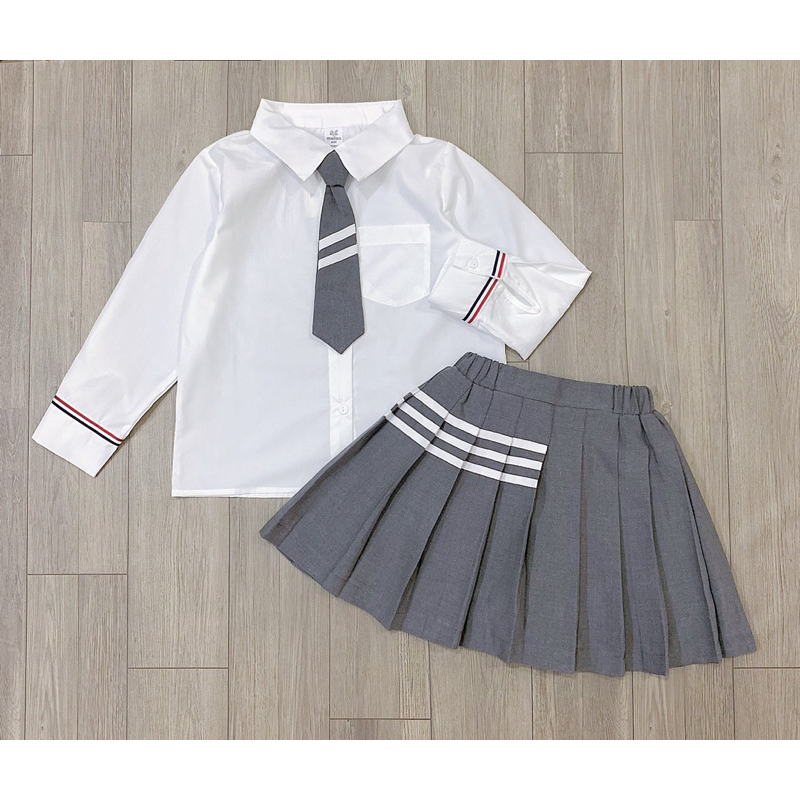 Set Váy Bé Gái Thu Chân Váy Ghi 3 Sọc MLS