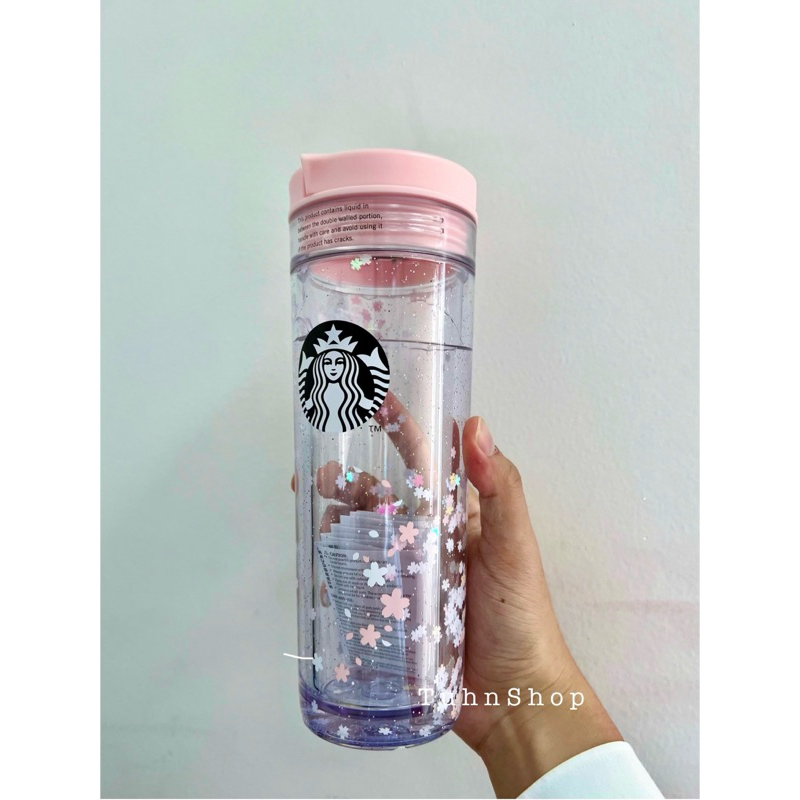 STARBUCKS BÌNH 16Oz  PLASTIC PINK GLITER AND RO WATER