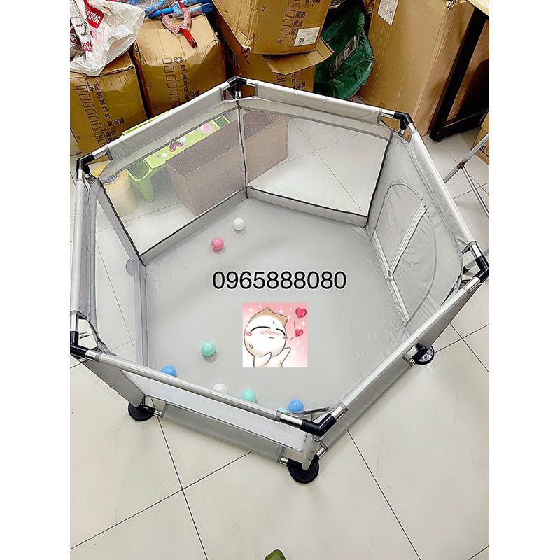 Quây bóng lục giác khung inox vải dù cho bé tặng kèm 10 quả bóng cho bé