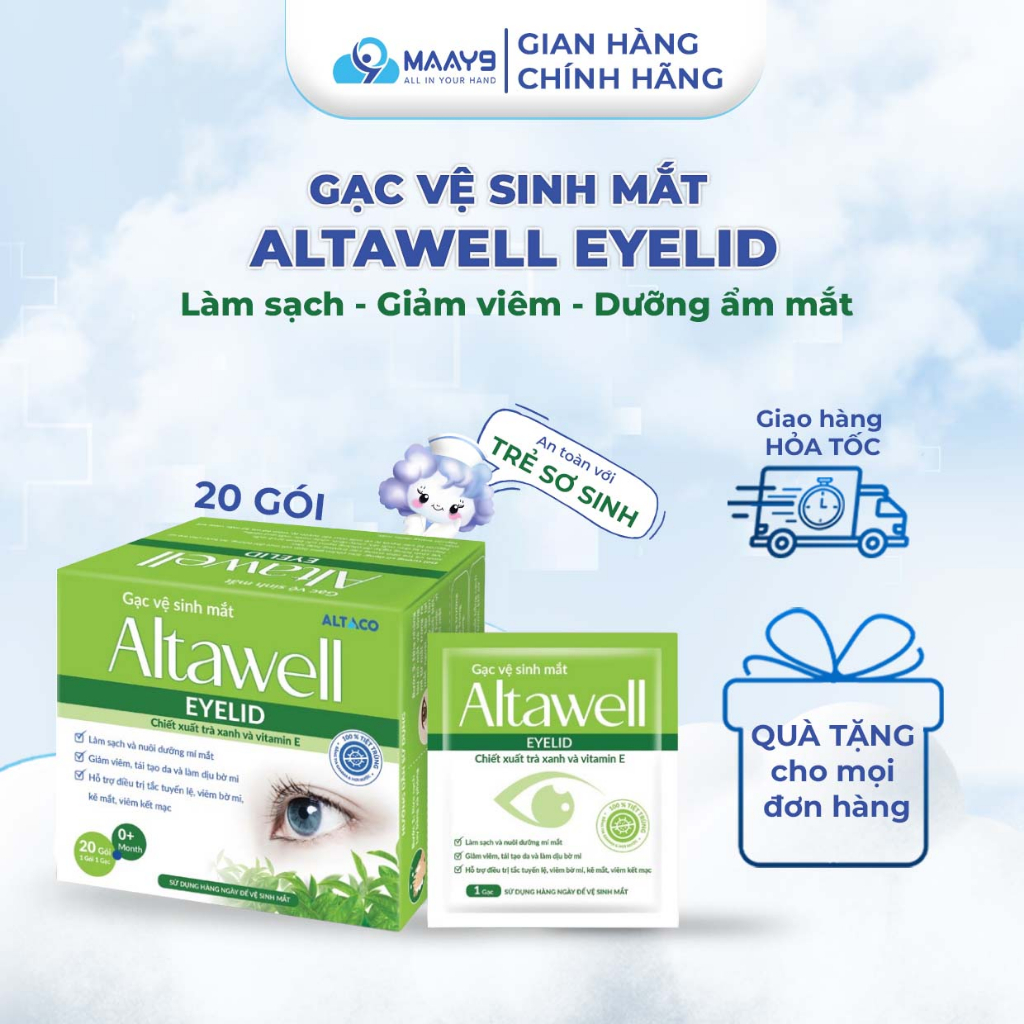 Gạc vệ sinh mắt Altawell Eyelid làm sạch, giảm viêm, làm dịu bờ mi, hỗ trợ mắt tỉnh táo, an toàn với trẻ sơ sinh