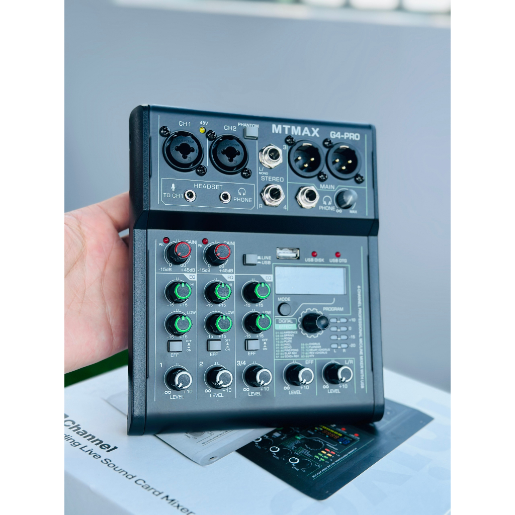 Mixer G4 mini 2022 - 88 chế độ vang, 3 kênh  - Tích hợp nguồn 48V dành cho micro thu âm karaoke live