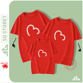 Áo gia đình màu đỏ - Thun cotton 4 chiều - Mẫu trái tim đủ size cho bé trai gái làm đồng phục GD401D | SGSTORE1