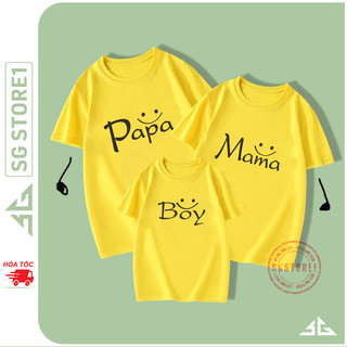 Áo thun gia đình màu vàng đủ size bé trai gái làm đồ đồng phục thun cotton dày dặn GD868VD