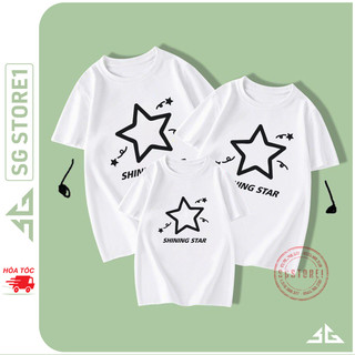 Áo thun gia đình mẫu Ngôi Sao màu trắng Đồng phục gia đình 3/4/5 người thun cotton mềm mịn GD342T
