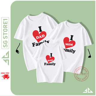 Áo thun gia đình đồng phục màu trắng Dad Mom Baby dễ thương thun cotton mềm mịn đủ size bé GD276T