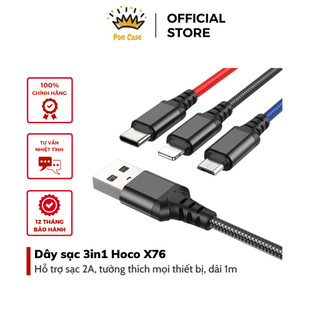 Dây sạc 3in1 Hoco X76 Hỗ trợ sạc 2.0A, dây bọc dù chống đứt gãy, chiều dài 1m Poncase