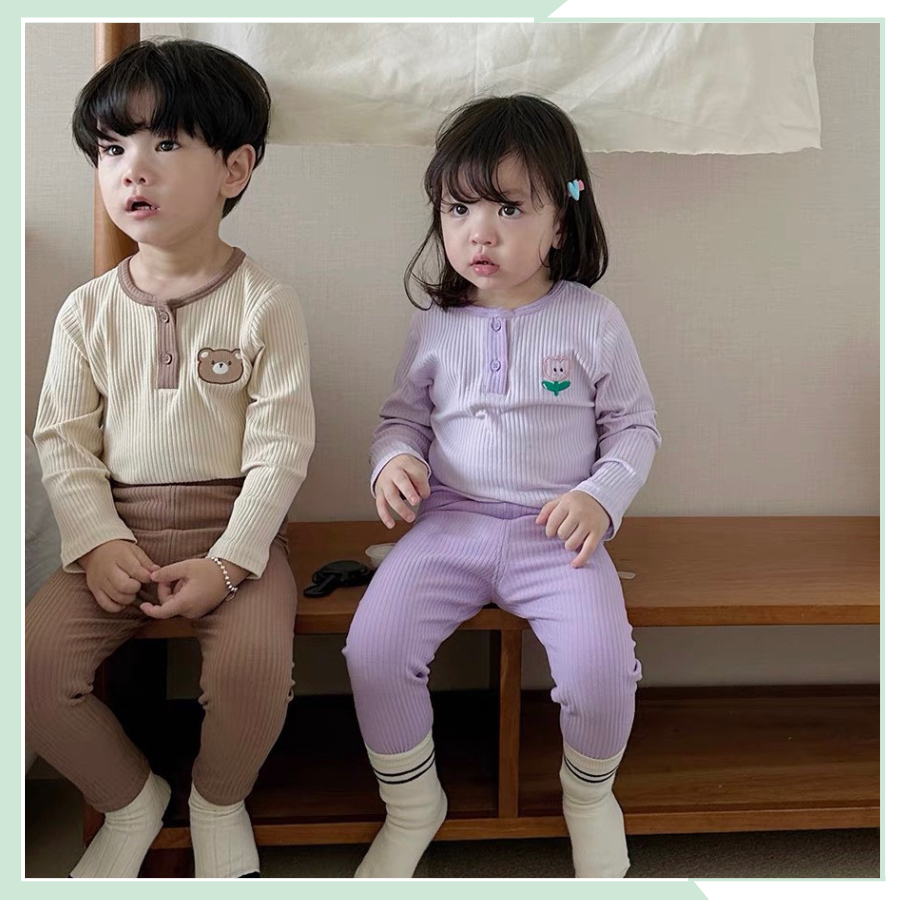 Bộ thun tăm dài tay bé gái, bé trai set quần áo thu đông cho bé BBG96