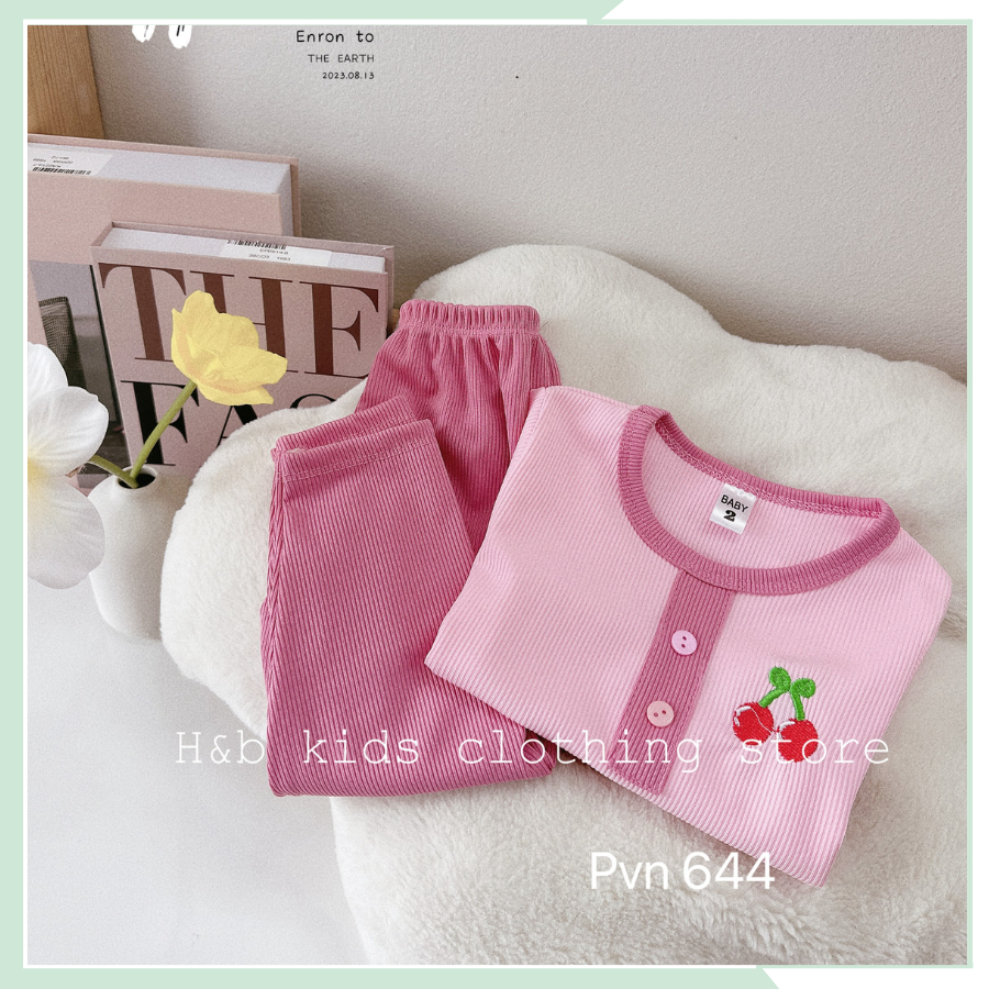 Bộ thun tăm dài tay bé gái, bé trai set quần áo thu đông cho bé BBG96