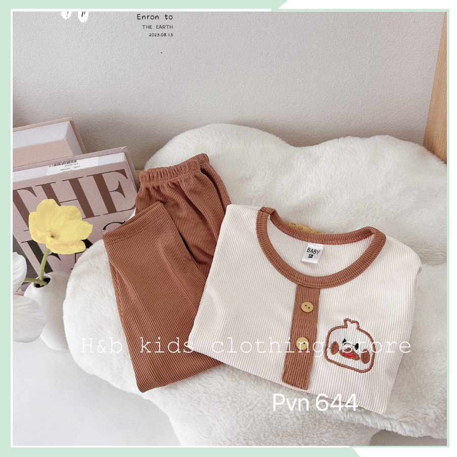 Bộ thun tăm dài tay bé gái, bé trai set quần áo thu đông cho bé BBG96