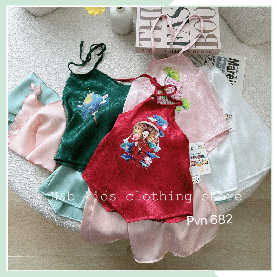 Set yếm chân váy kèm khăn, bộ yếm đào kèm khăn mỏ quạ cho bé đi chơi chụp ảnh BBG97