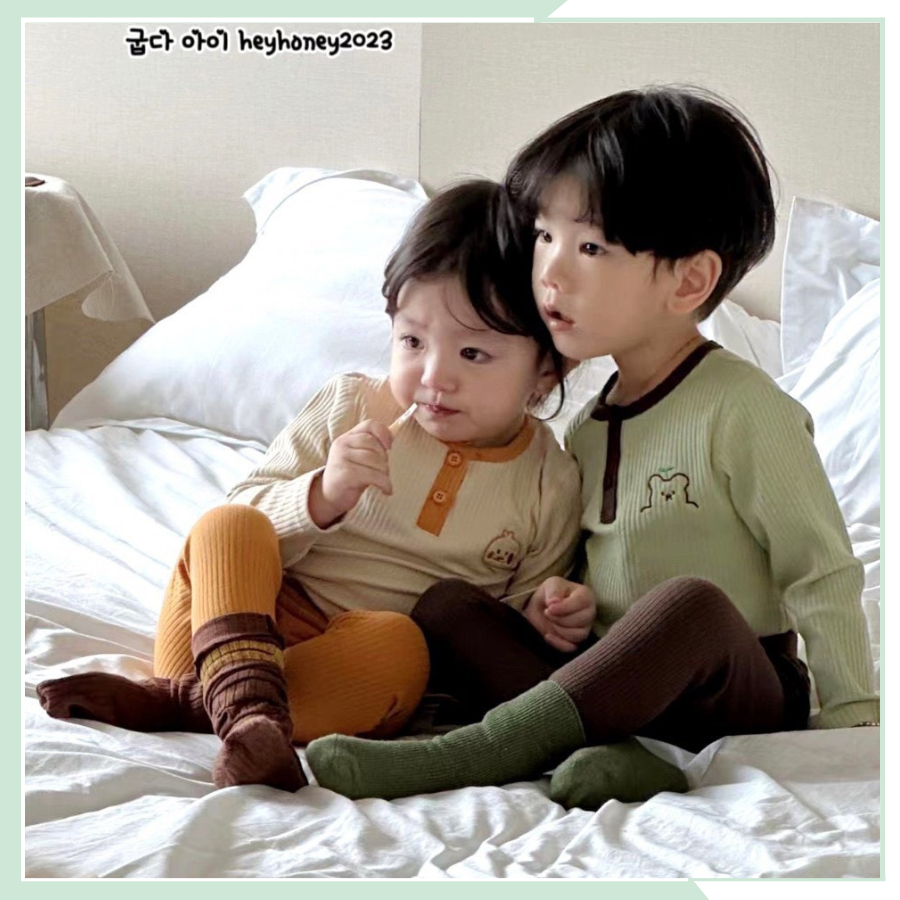 Bộ thun tăm dài tay bé gái, bé trai set quần áo thu đông cho bé BBG96