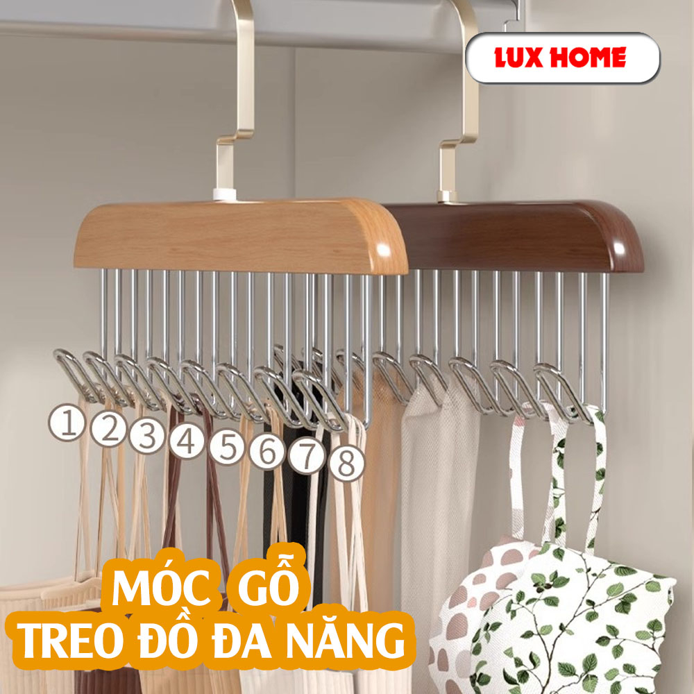 Móc gỗ treo đồ lót, khăn, thắt lưng, cà vạt, áo hai dây, phụ kiện đa năng tiện dụng