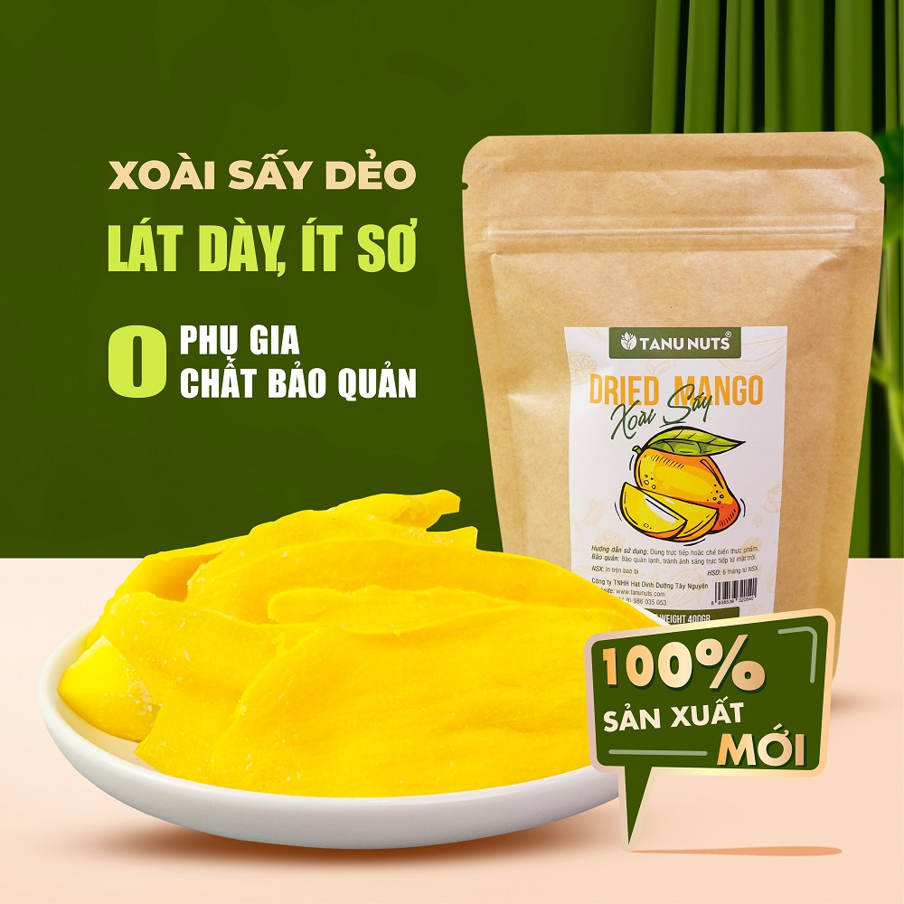 Xoài sấy dẻo TANU NUTS túi 400g, trái cây sấy tốt cho người ăn kiêng, bà bầu.