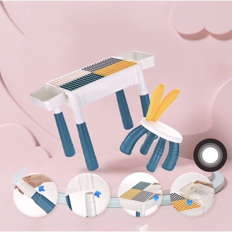 Bộ Bàn Ghế Lego 110 chi tiết, có ngăn kéo kèm ghế cho bé lắp ráp lego- Đồ chơi thông minh cho bé