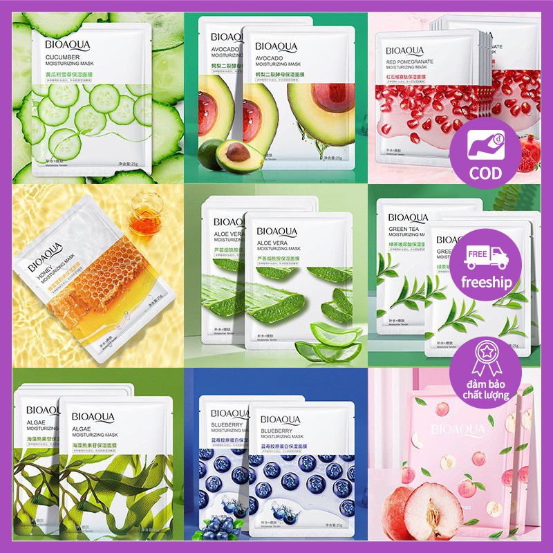 Mặt nạ giấy Bioaqua Hương Trái Cây tự nhiên Cấp Ẩm, Dưỡng Trắng, Phục Hồi Da Mix Đều Các Vị