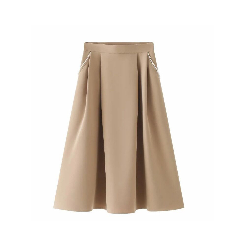 CHÂN VÁY NUDE ĐÍNH NGỌC, CHẤT COTTON HÀN MÁT, FORM THANH LỊCH, CHE BẮP CHÂN TỐT