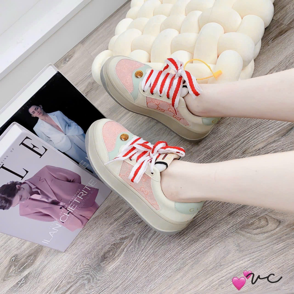 Giày thể thao nữ CT Gucci kem hồng đế cao nữ xinh xắn hottrend 2023 mới, giày GC sơn tùng hồng xanh cổ thấp thời trang