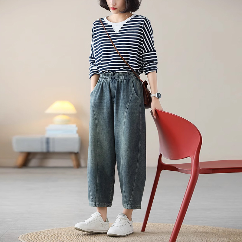Quần baggy denim KAMAKA lưng thun ống rộng gấu túm - NU9084