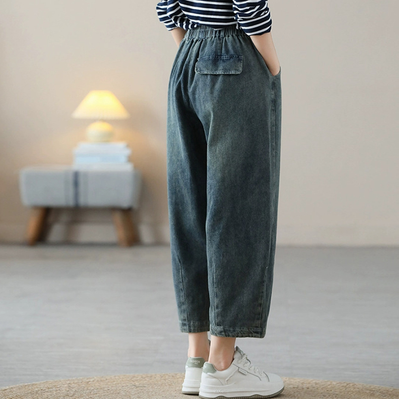Quần baggy denim KAMAKA lưng thun ống rộng gấu túm - NU9084