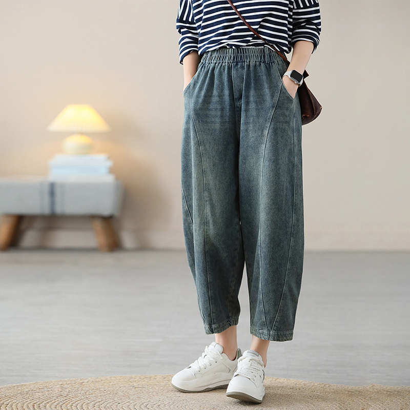 Quần baggy denim KAMAKA lưng thun ống rộng gấu túm - NU9084