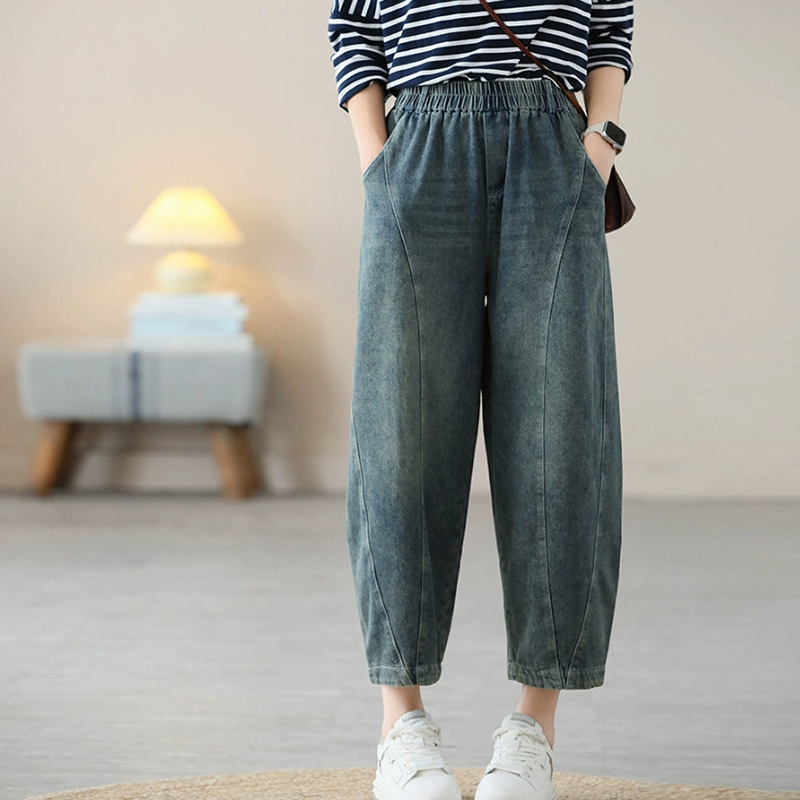 Quần baggy denim KAMAKA lưng thun ống rộng gấu túm - NU9084