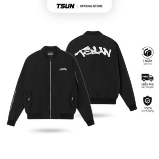 Áo khoác tsun embroidered bomber - thêu - - vải dù ép thun - màu đen