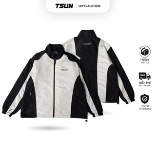 Áo khoác dù tsun windbreaker jacket - - vải dù 2 lớp - chi tiết in - đen kem