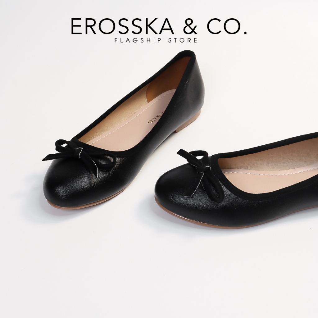 Erosska - Giày búp bê nữ đế bệt đính nơ nơ xinh xắn màu kem - EF019