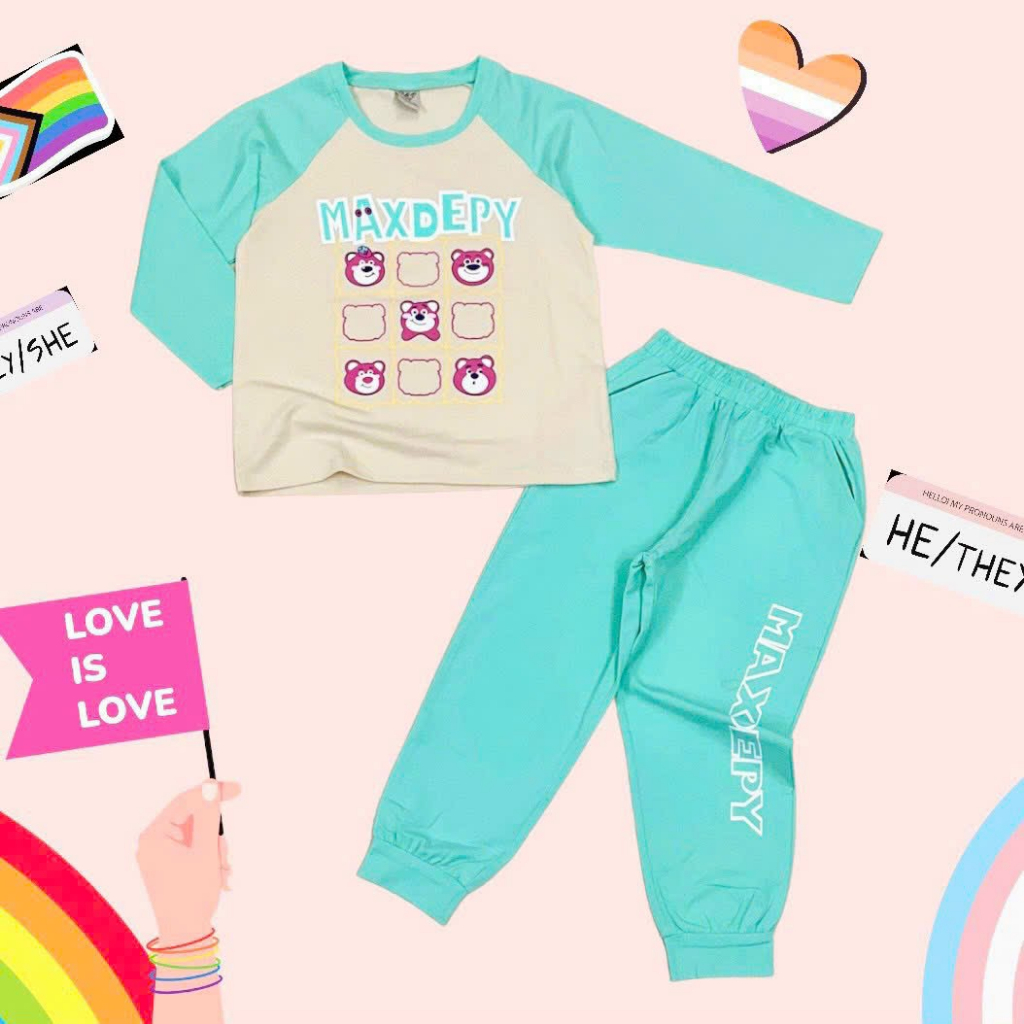 Đồ bộ dài tay mặc ngủ gấu dâu cho bé gái, đồ thun mặc ngủ cho bé gái