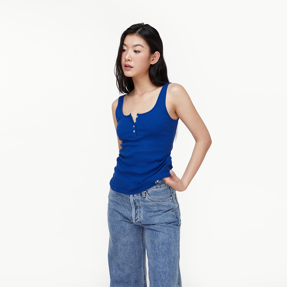 TheBlueTshirt - Áo Ba Lỗ Nữ Nút Cài Màu Xanh Dương - New Icon Tank - Blue