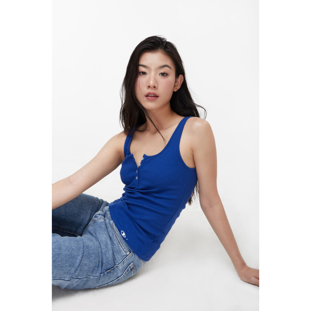 TheBlueTshirt - Áo Ba Lỗ Nữ Nút Cài Màu Xanh Dương - New Icon Tank - Blue