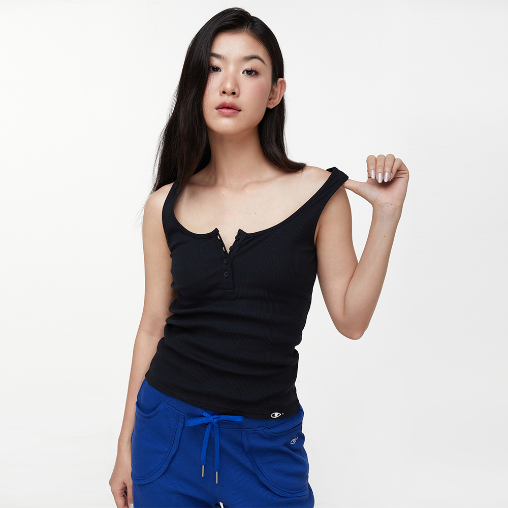 TheBlueTshirt - Áo Ba Lỗ Nữ Nút Cài Màu Đen - New Icon Tank- Black