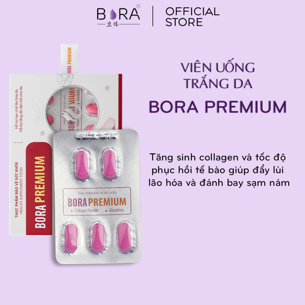 COMBO 3 Viên Uống Trắng Da Cao Cấp BORA PREMIUM Giúp Trẻ Hóa Sáng Mịn Làn Da Hộp 20 viên