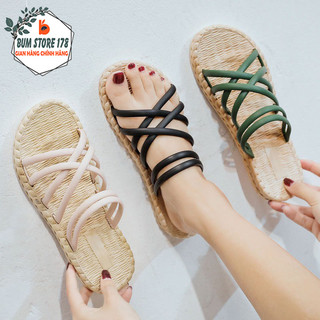 Dép Quai Chéo Nữ Đế Giả Cối Thời Trang, Giày Sandal Quai Chéo Kiểu Đẹp Đi Êm Chân Thoáng Khí Gọn Nhẹ Chống Thấm Nước