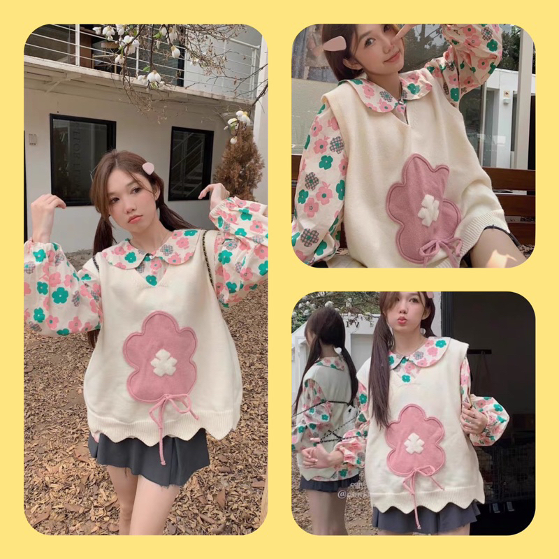 Set Áo Hoa Áo Ghile Len