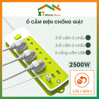 Ổ Cắm Điện 6 Lỗ Đa Năng Thông Minh Kèm Cổng Sạc USB 5V2.4A,Ổ Cắm Thái Xanh Chống Giật Có Nút Bật Tắt