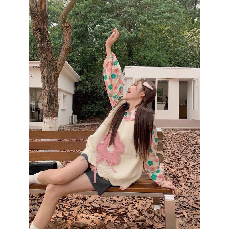 Set Áo Hoa Áo Ghile Len