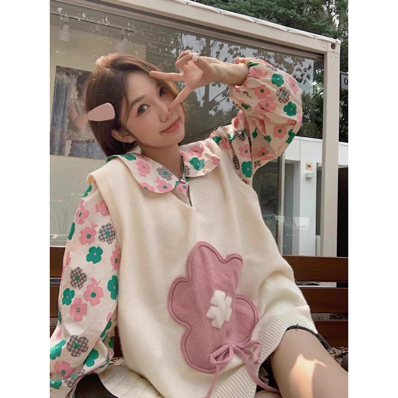 Set Áo Hoa Áo Ghile Len